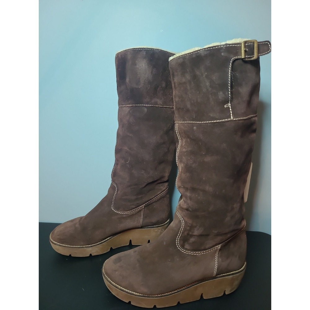 KORS Michael Kors Made in Italy Brown Suede Winter Fur Wedge Boots US 10/ EU 40